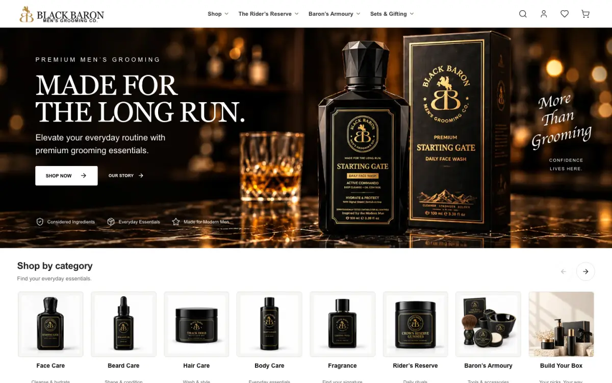 Black Baron e-commerce website homepage