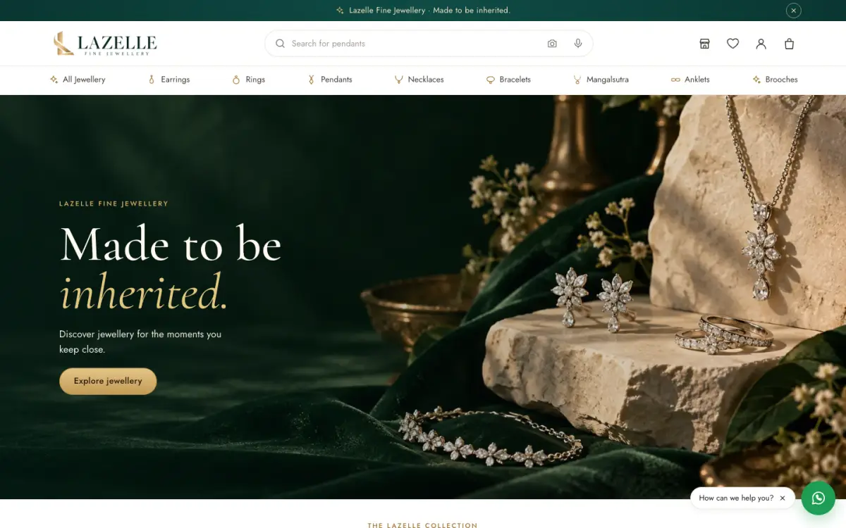 Lazelle Fine Jewellery e-commerce website homepage