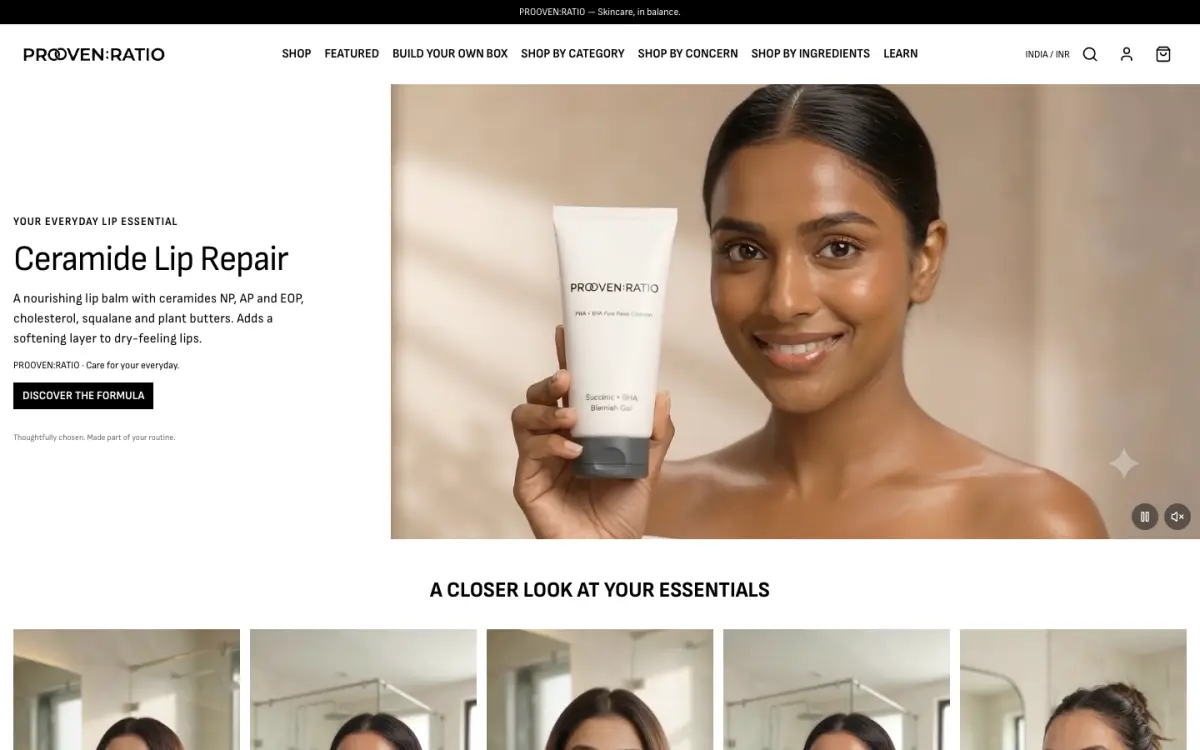 Prooven Ratio e-commerce website homepage