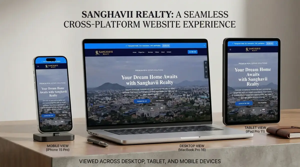 Sanghavii Realty website on desktop, tablet and mobile